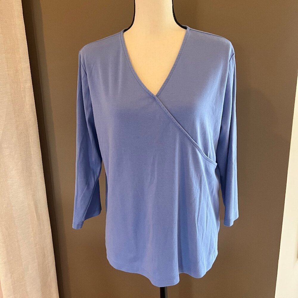 Lands' End 3/4 Sleeve Purple V-neck cotton blend top, Size XL